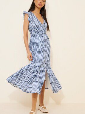Anthropologie Peregrine Midi Dress Blue White Gingham Small
